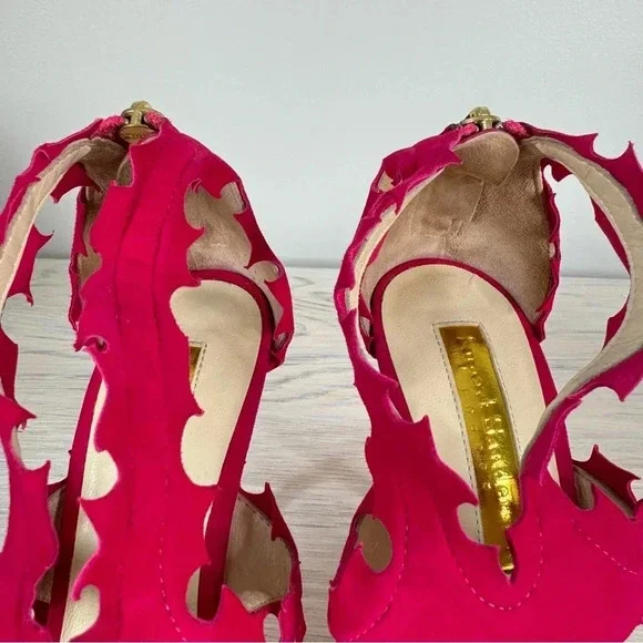 Rupert Sanderson Floria Pink Fuchsia Suede Cutout Peep Toe‎ Heeled Sandals - Picture 10 of 16